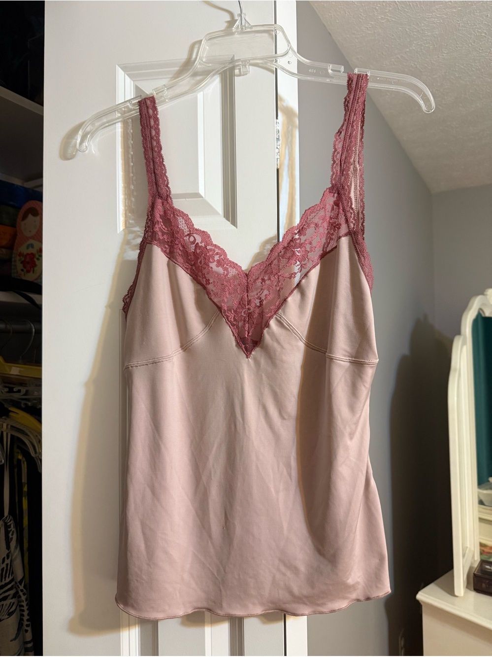 Free Prople Lace Trim Satin Cami in Blush and Rose